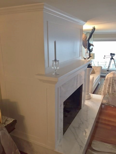 Custom Shaker style fireplace surround painted and installed