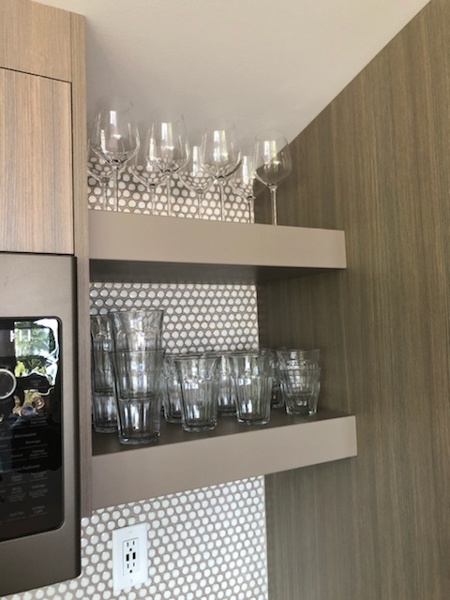 siteline cabinetry striated laminate and open shelving